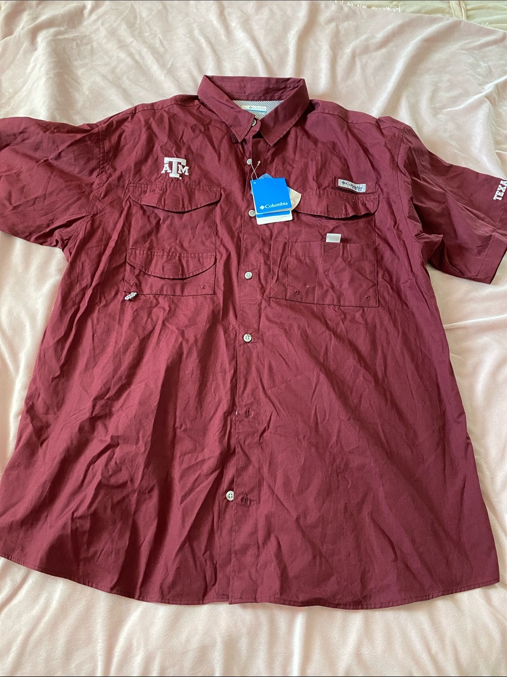 NWT Columbia Men’s Maroon Texas A&M  Short-Sleeve Button-Down Fishing Shirt